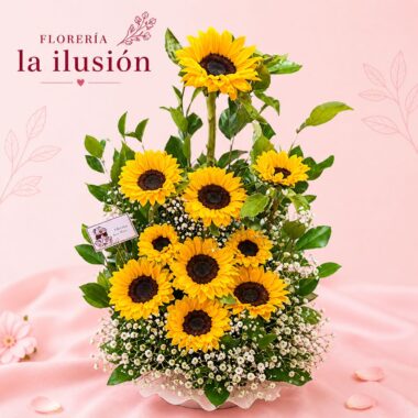 Arreglo de girasoles con base